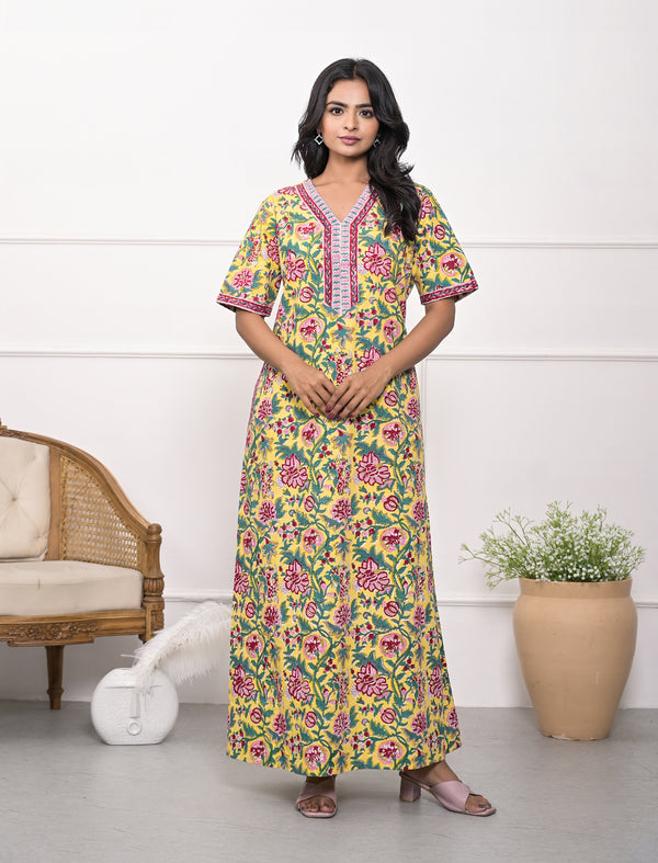 Yellow Cotton Comfortable Night Gown