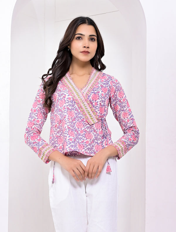 Pink Printed Cotton Short Top