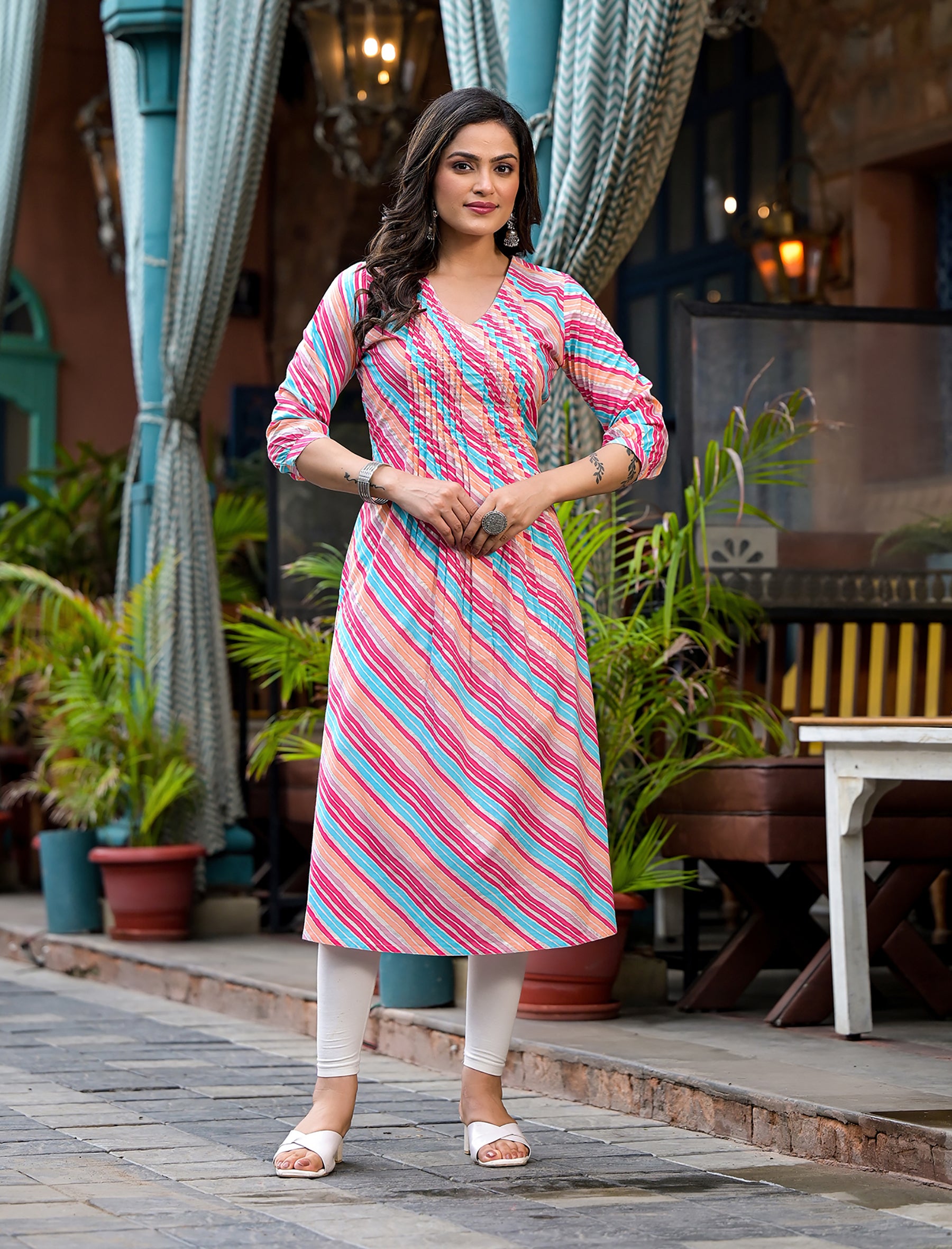 Multi Cotton Lehariya Straight Kurti