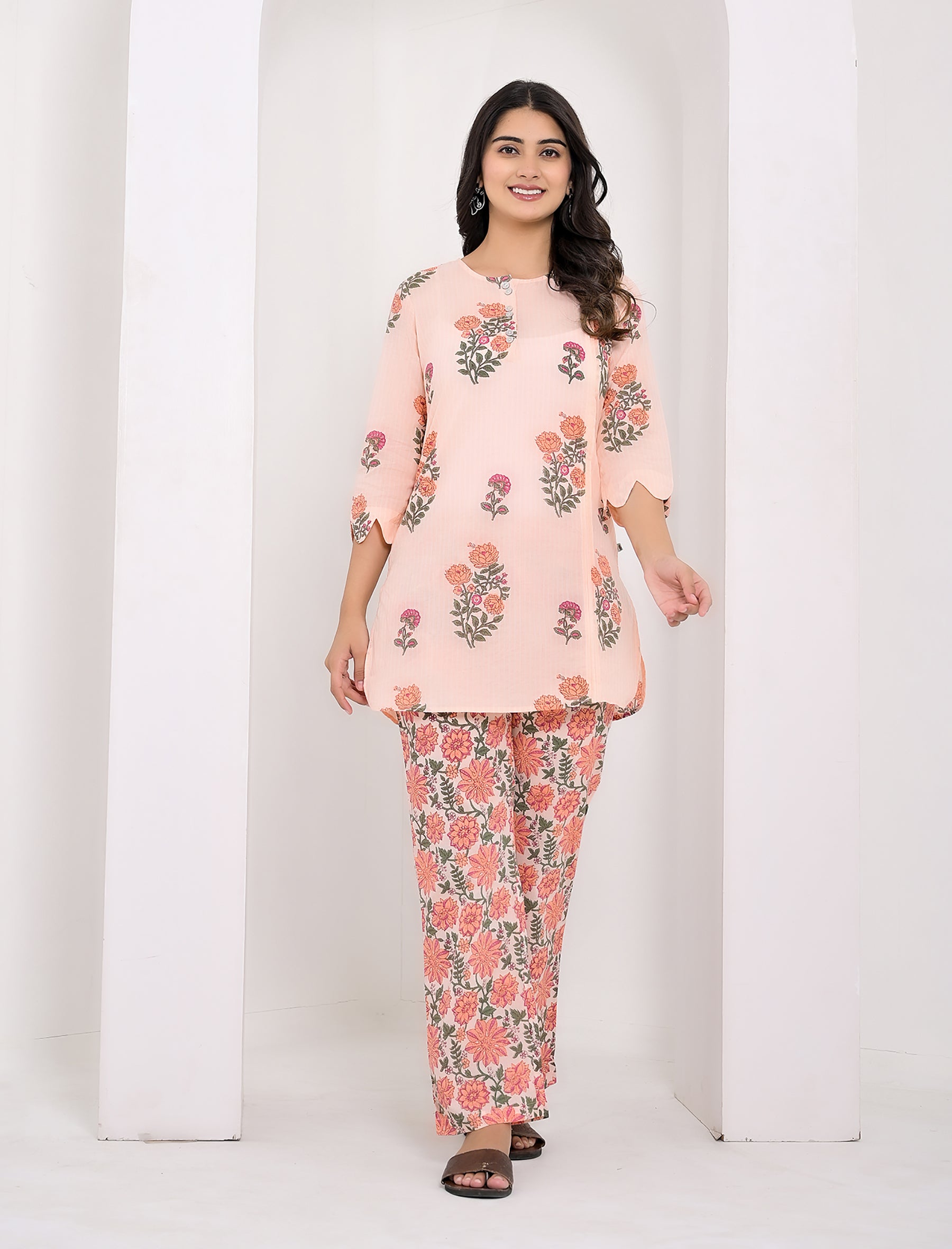 Peach Butta Printed Cotton Co-Ord Set