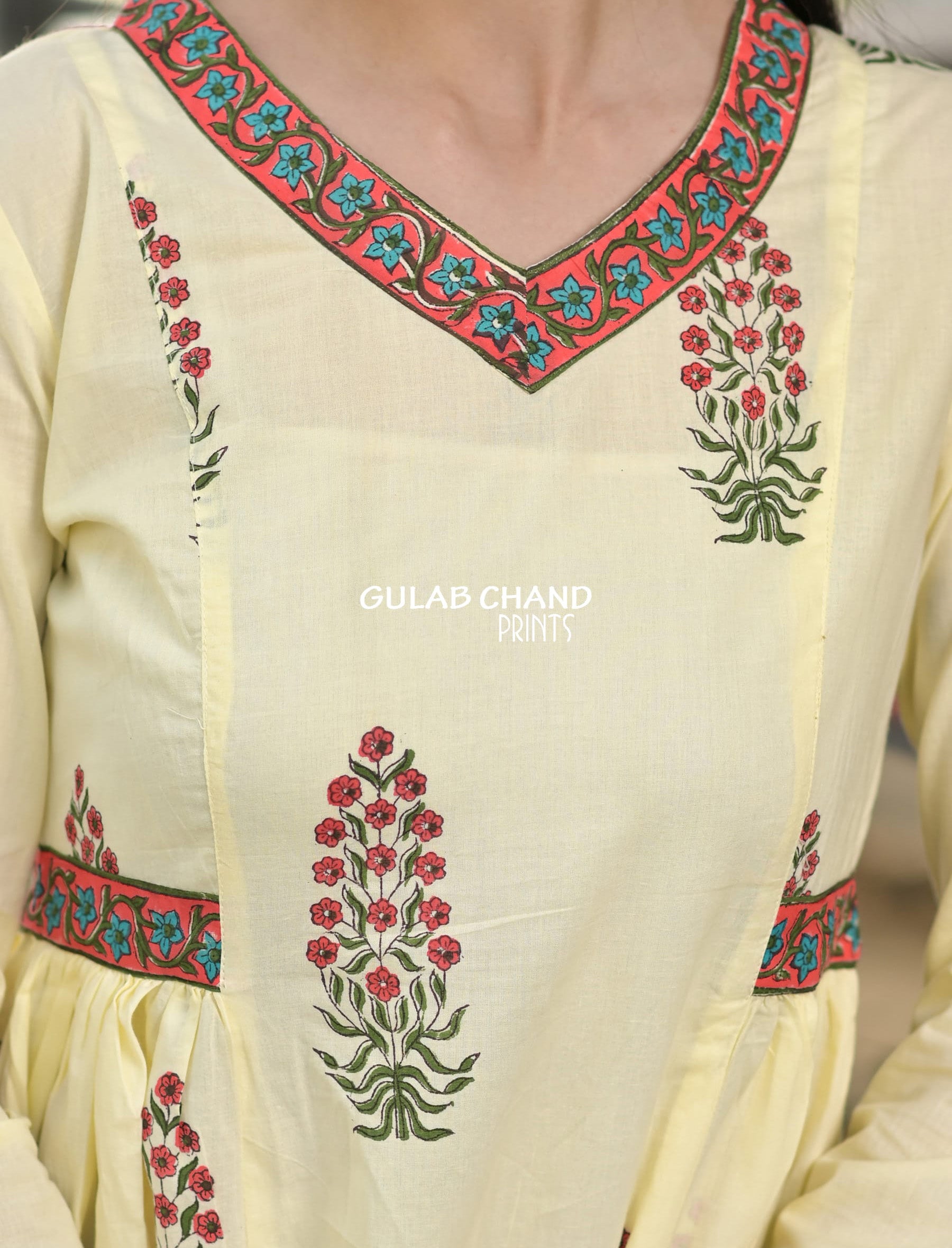 Cotton Mughal Lemon Butta Printed Long Dress