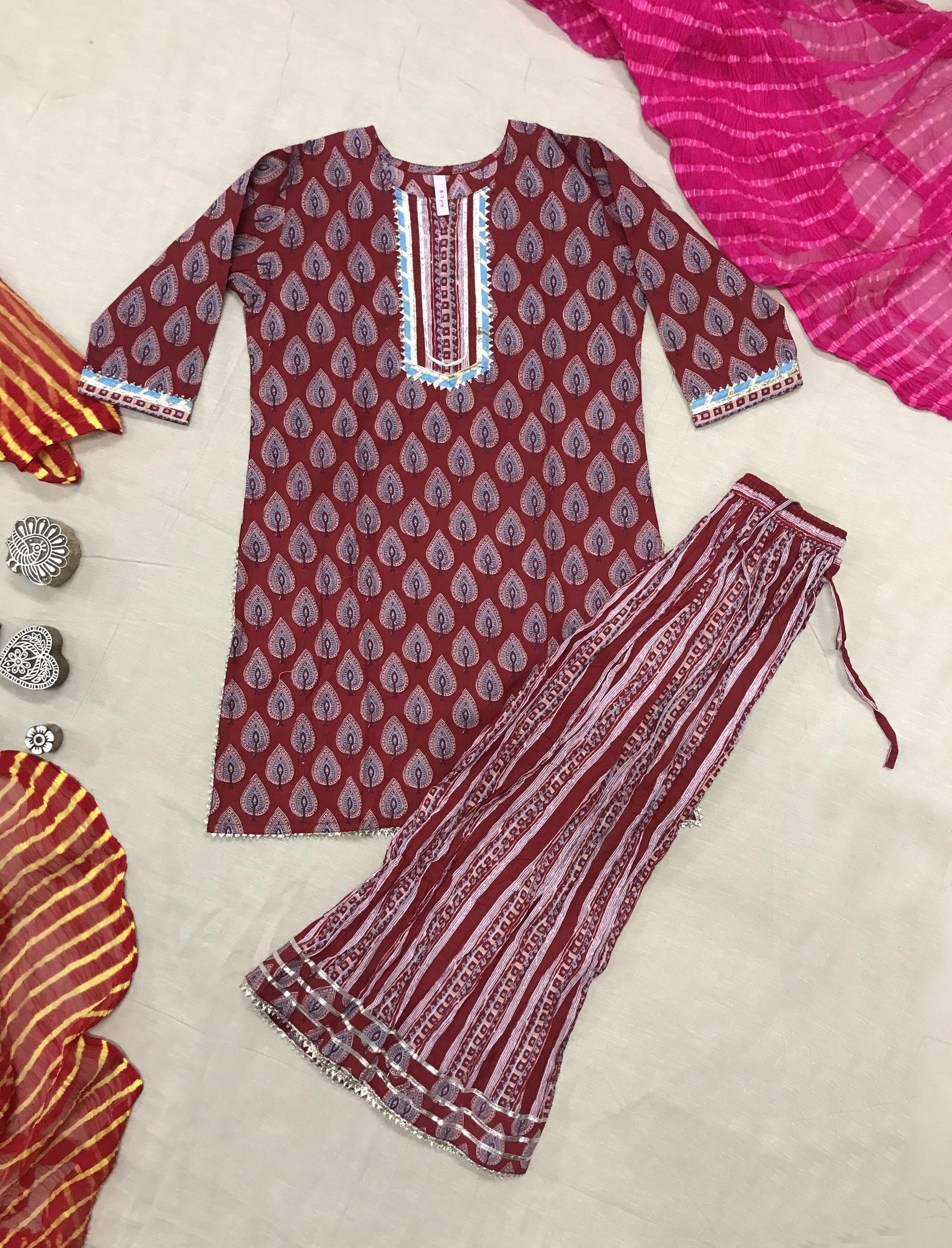 Block Printed Cotton Kurta Skirt ( Set 2 )