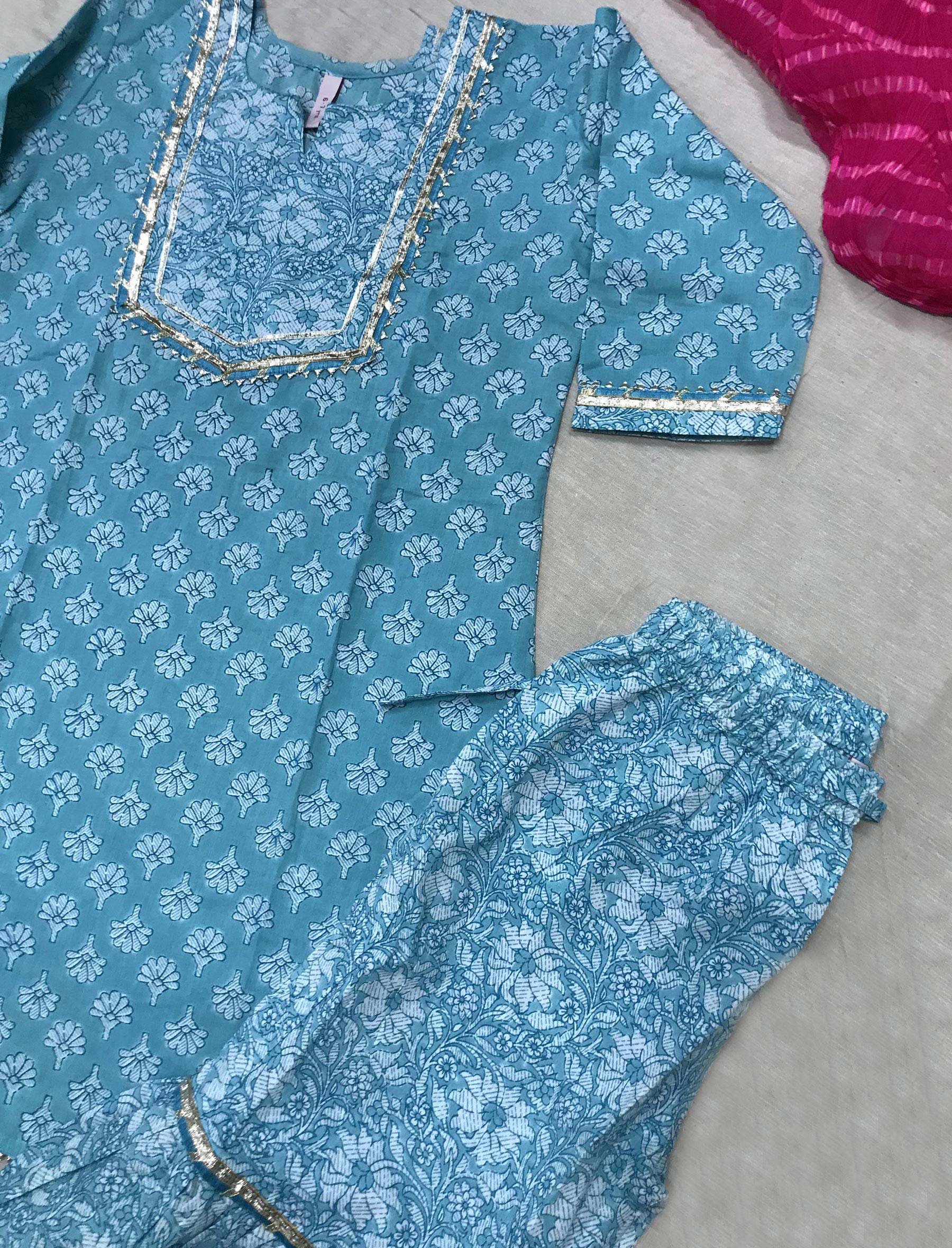 Block Printed Cotton Kurta Sharara ( Set 2 )