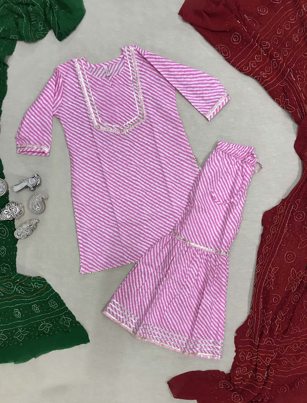 Pink Lehariya Cotton Kurta Sharara ( Set 2 )