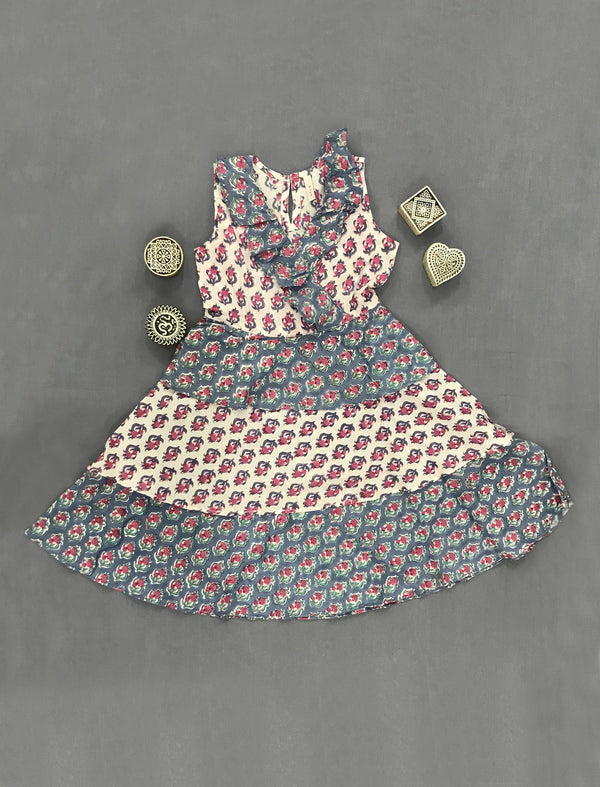 Block Printed Cotton Dress For Kids