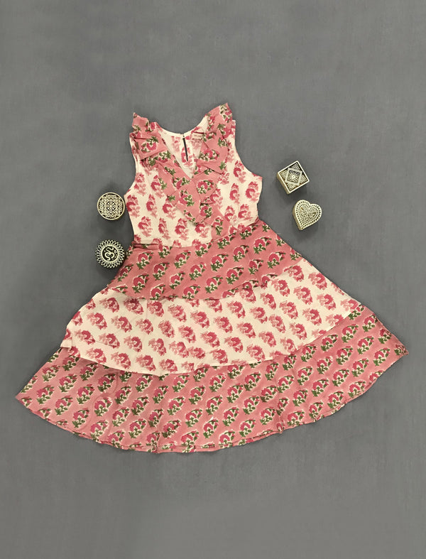 Block Printed Cotton Dress For Kids