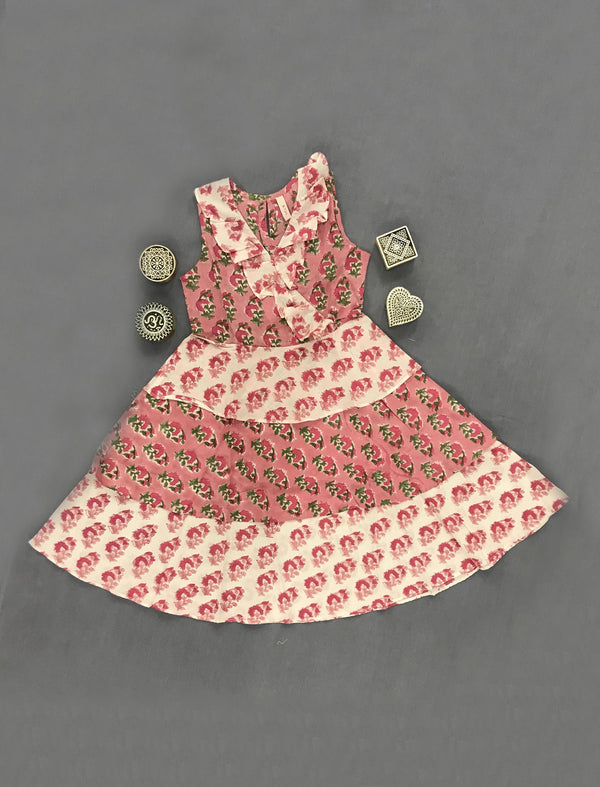 Block Printed Cotton Dress For Kids