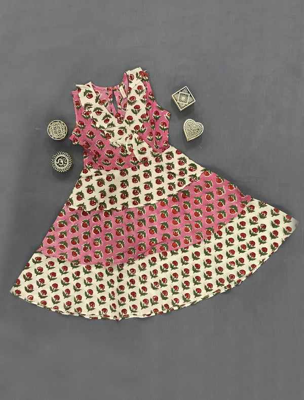 Block Printed Cotton Dress For Kids