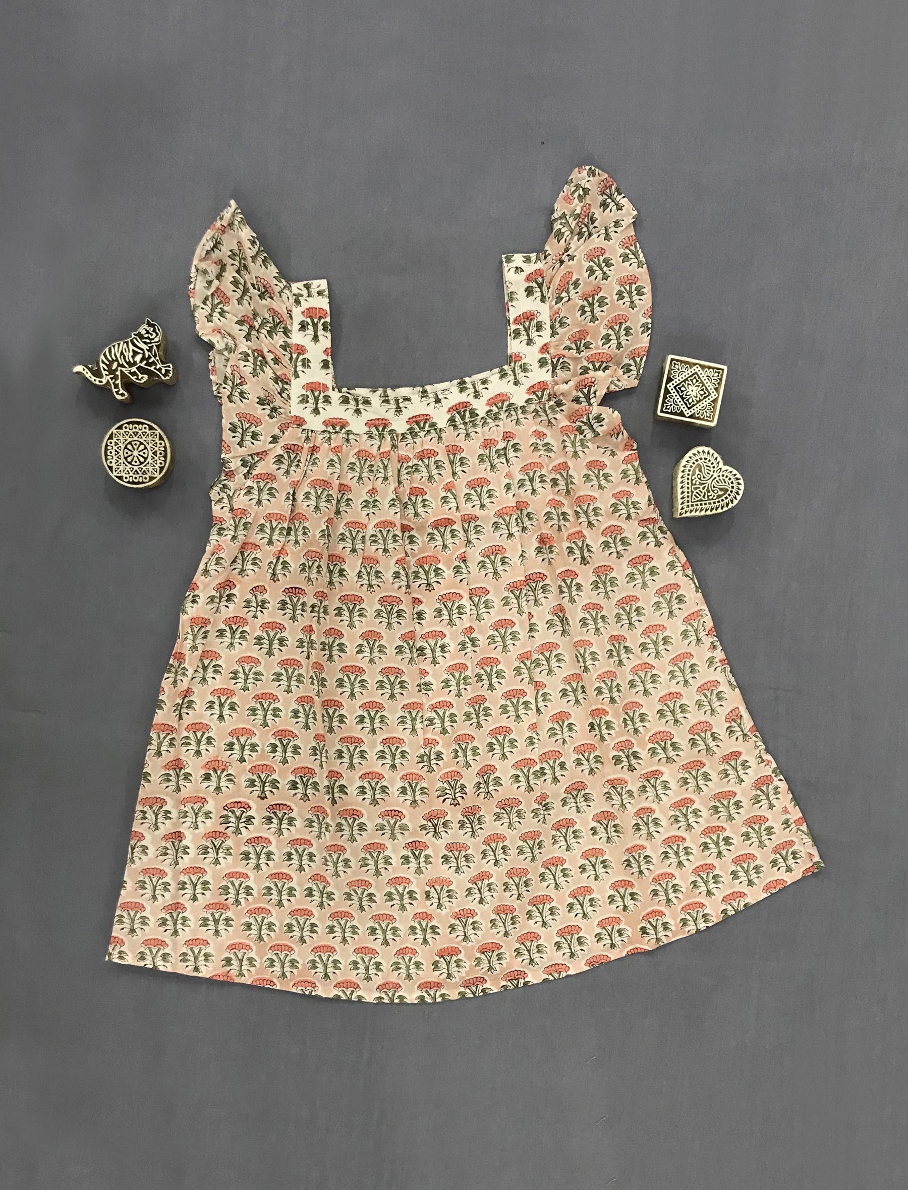 Block Printed Cotton Dress For Kids