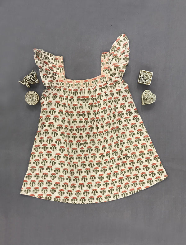 Block Printed Cotton Dress For Kids