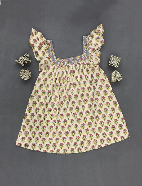 Block Printed Cotton Dress For Kids