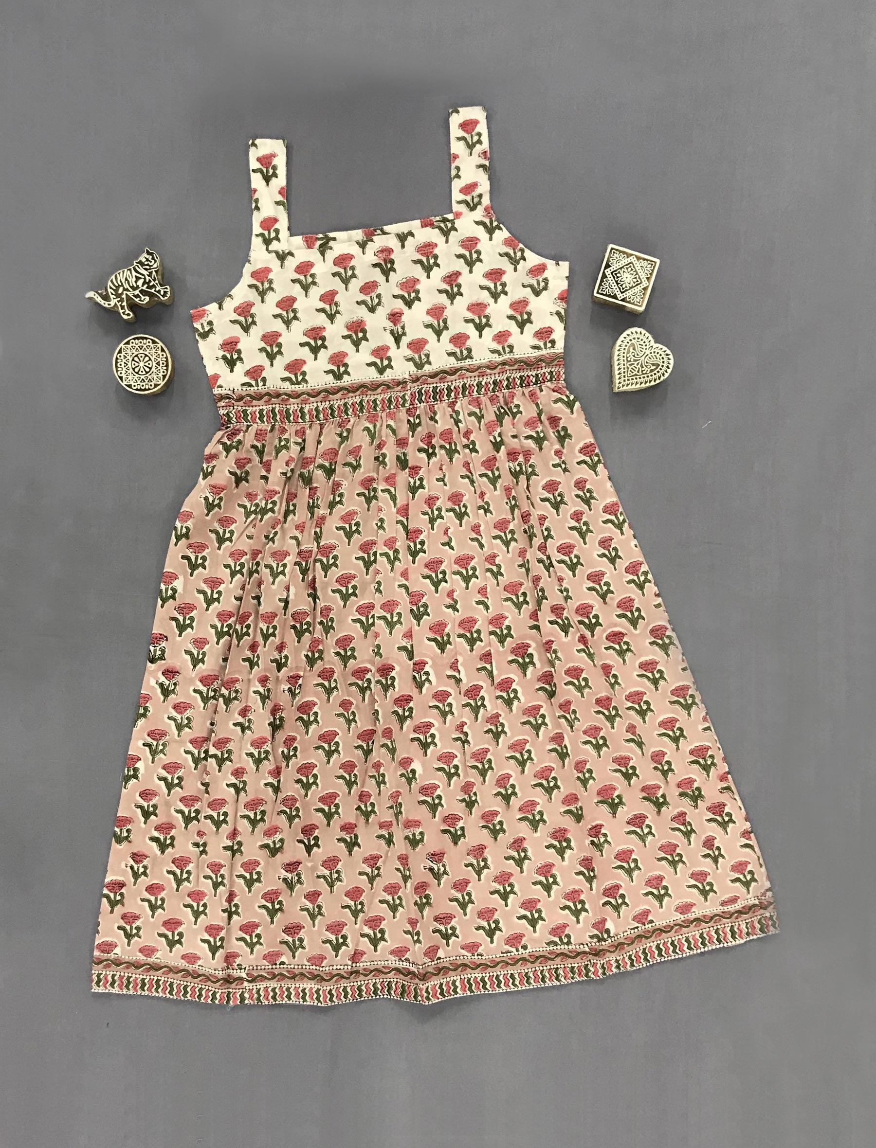 Block Printed Cotton Dress For Kids