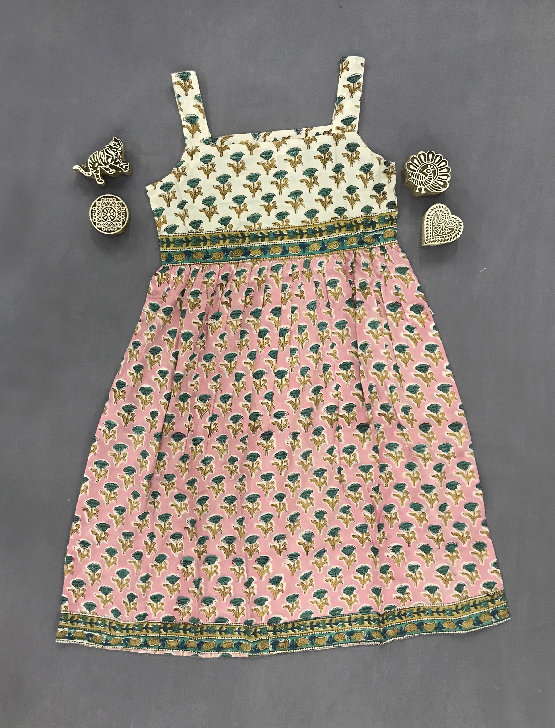 Block Printed Cotton Dress For Kids