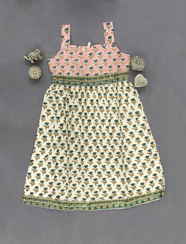 Block Printed Cotton Dress For Kids