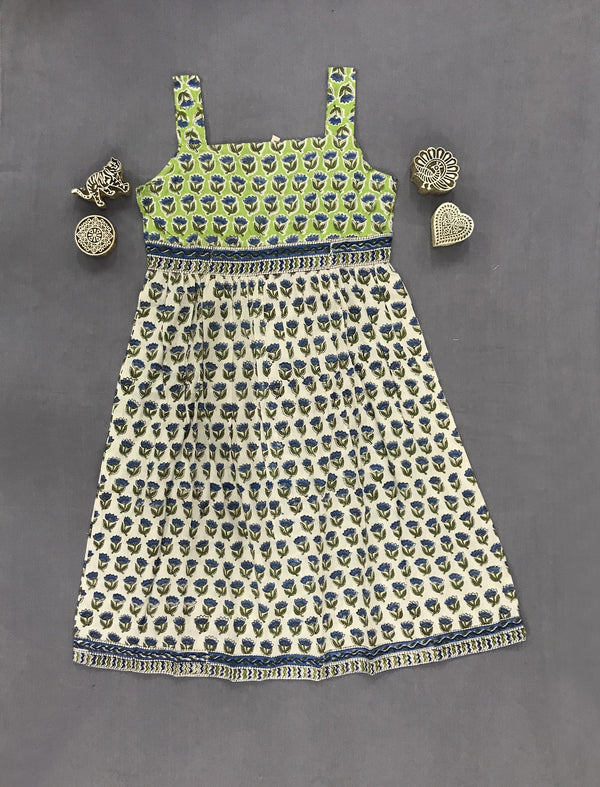 Block Printed Cotton Dress For Kids