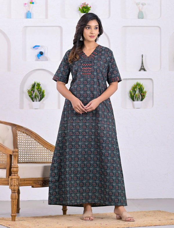 Sea Green Cotton Comfortable Night Gown