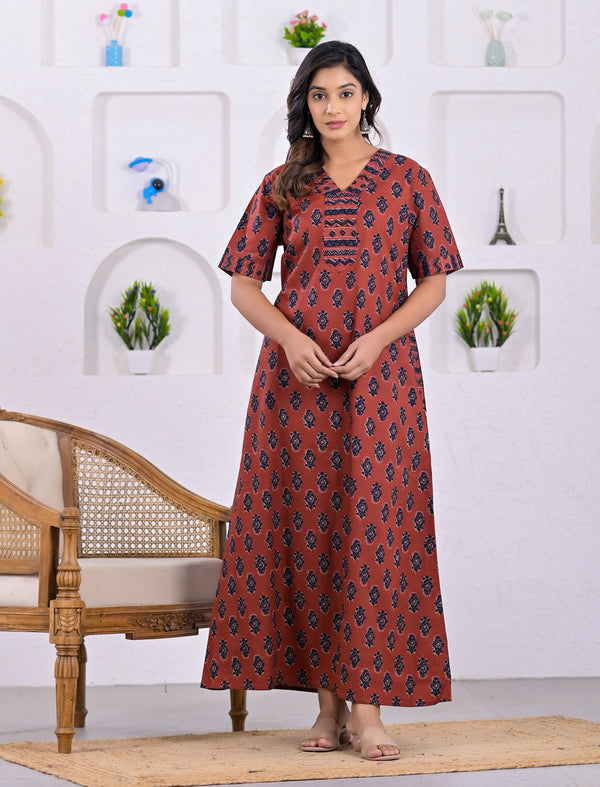 Red Cotton Comfortable Night Gown