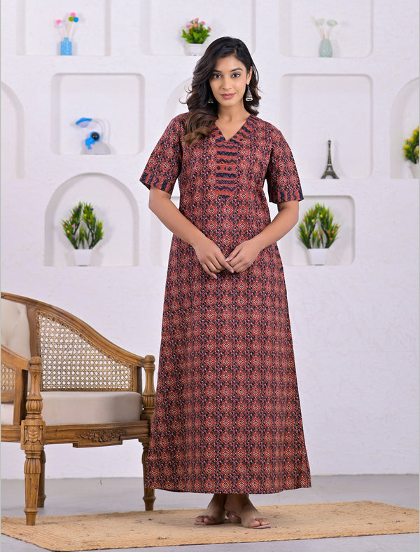 Maroon Cotton Comfortable Night Gown