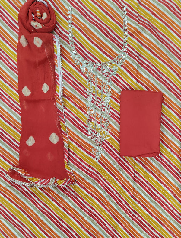 Multi Lehariya Cotton Printed Unstitched Suit