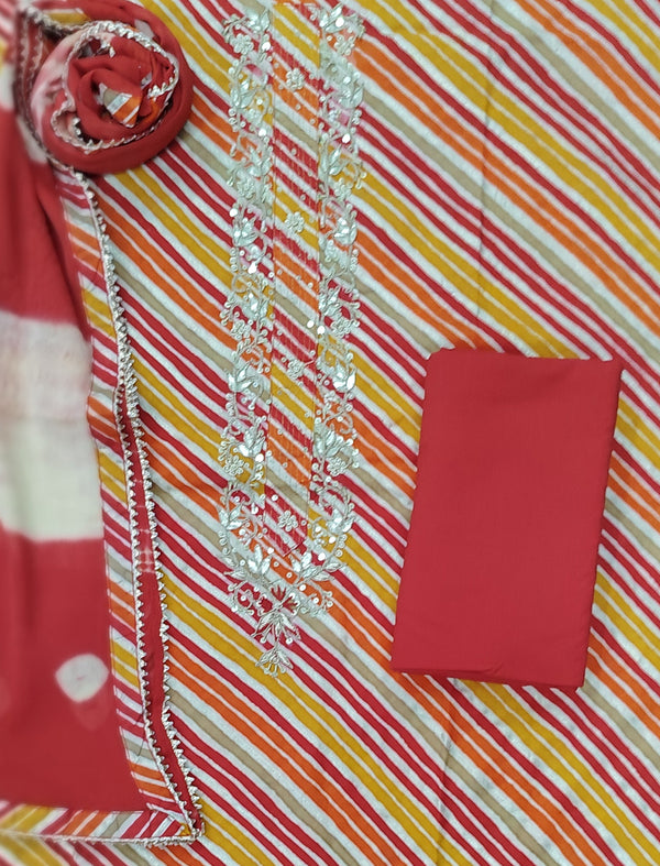 Multi Lehariya Cotton Printed Unstitched Suit