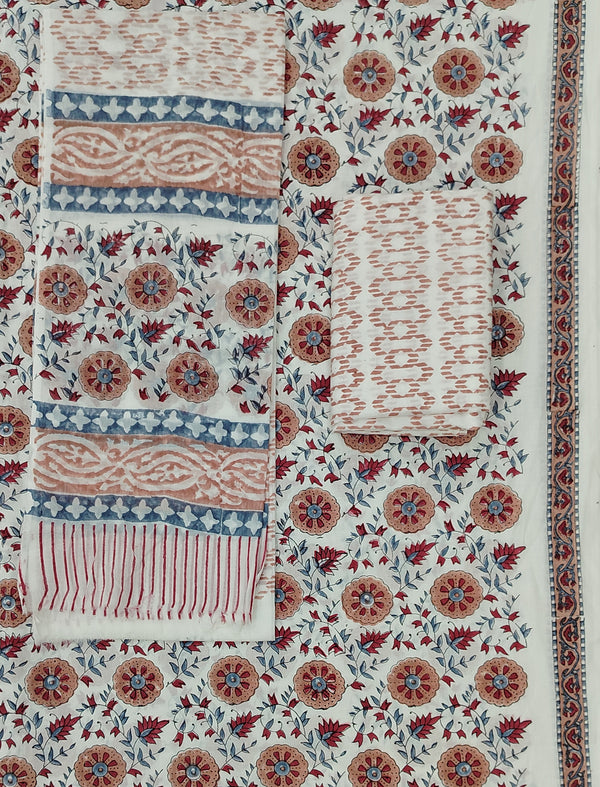 Block Printed Unstitched Dress Material With Cotton Dupatta