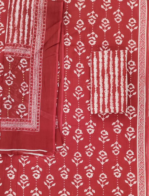 Block Printed Unstitched Dress Material With Cotton Dupatta