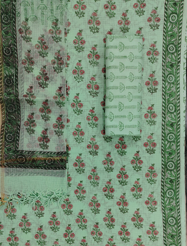 Block Printed Unstitched Suit With Cotton Kota Doriya Dupatta (Set Of 4)