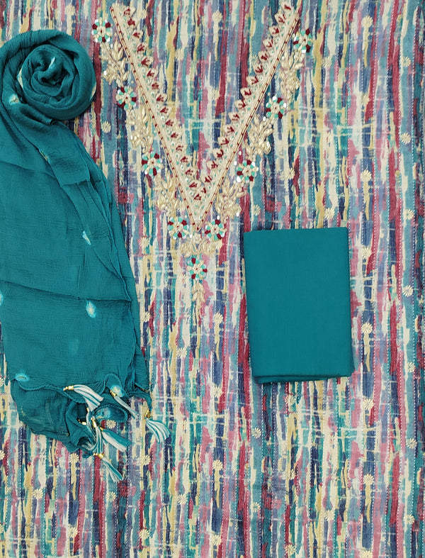 Festive Unstitched Printed Muslin Fancy Suit