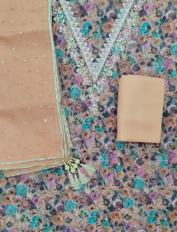 Festive Hand Work Unstitched Tissue Fancy Suit