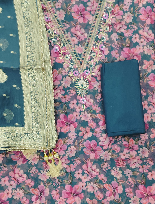 Festive Hand Work Unstitched Tissue Fancy Suit