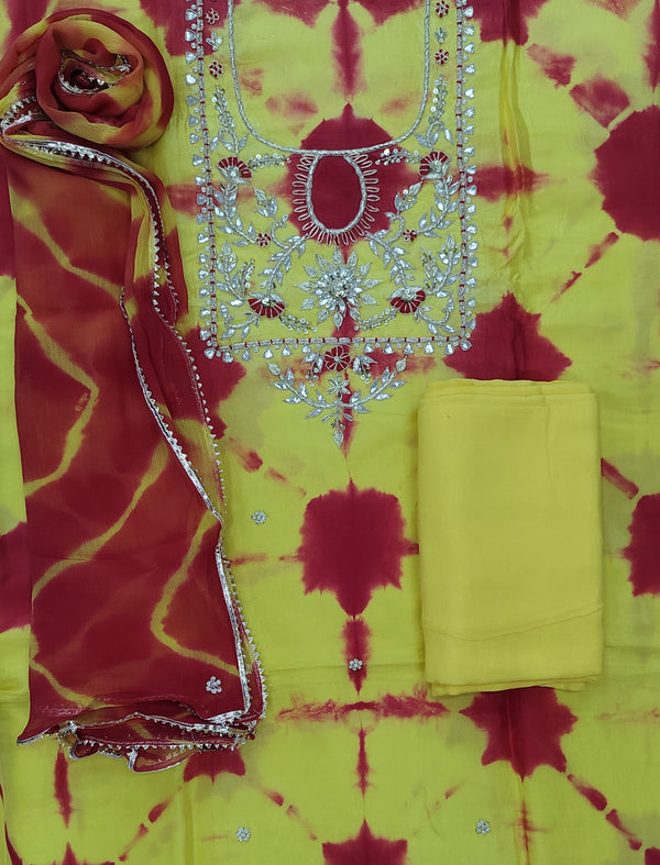 Festive Hand Work Unstitched Dola Silk Fancy Suit