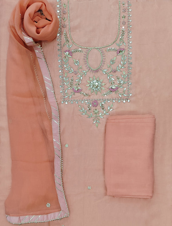 Festive Hand Work Unstitched Dola Silk Fancy Suit