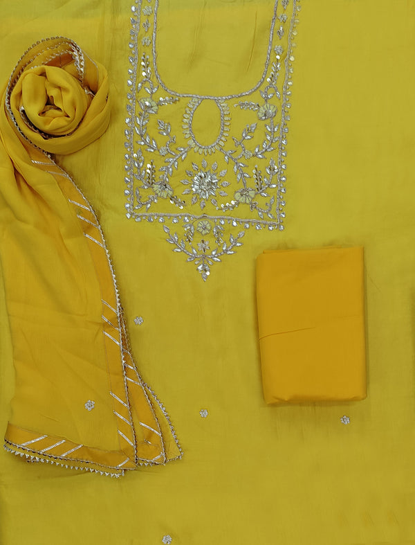 Festive Hand Work Unstitched Dola Silk Fancy Suit