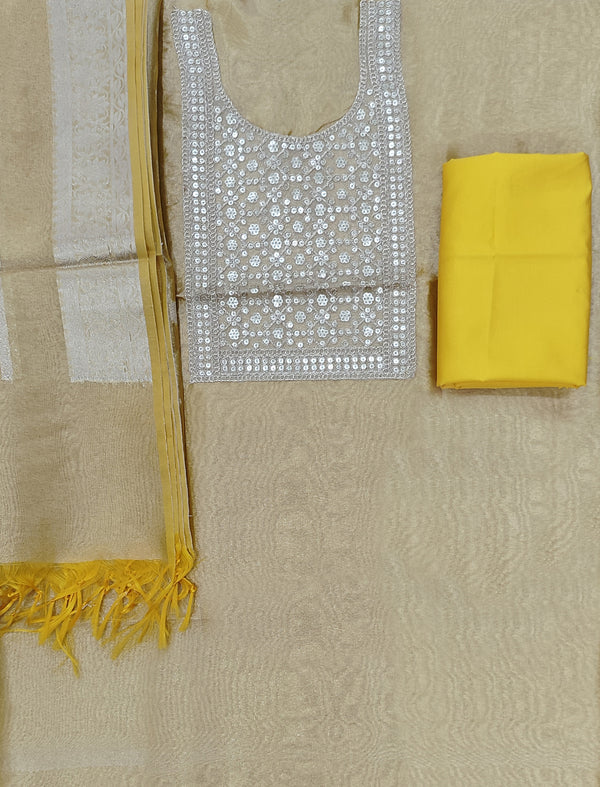 Festive Hand Work Unstitched Tissue Fabric Fancy Suit