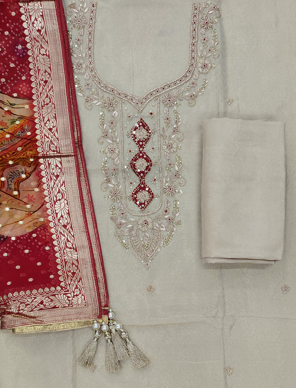Festive Hand Work Unstitched Chanderi Silk Fancy Suit