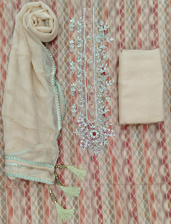 Festive Hand Work Unstitched Tissue Fancy Suit