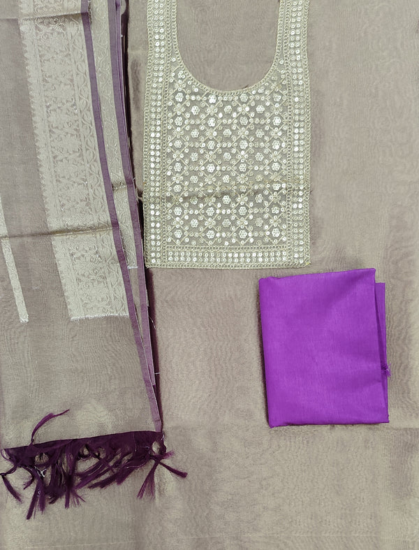 Festive Hand Work Unstitched Tissue Fabric Fancy Suit