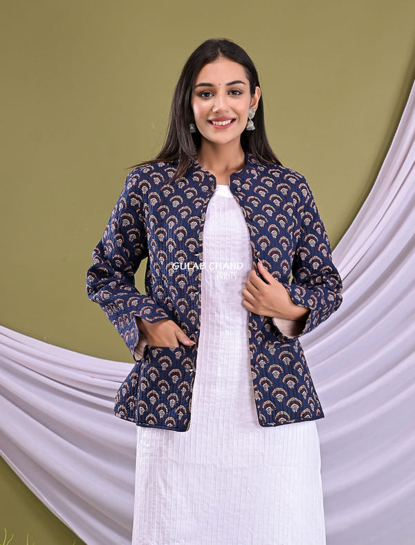 Cotton Block Printed Reversible Winter Jacket