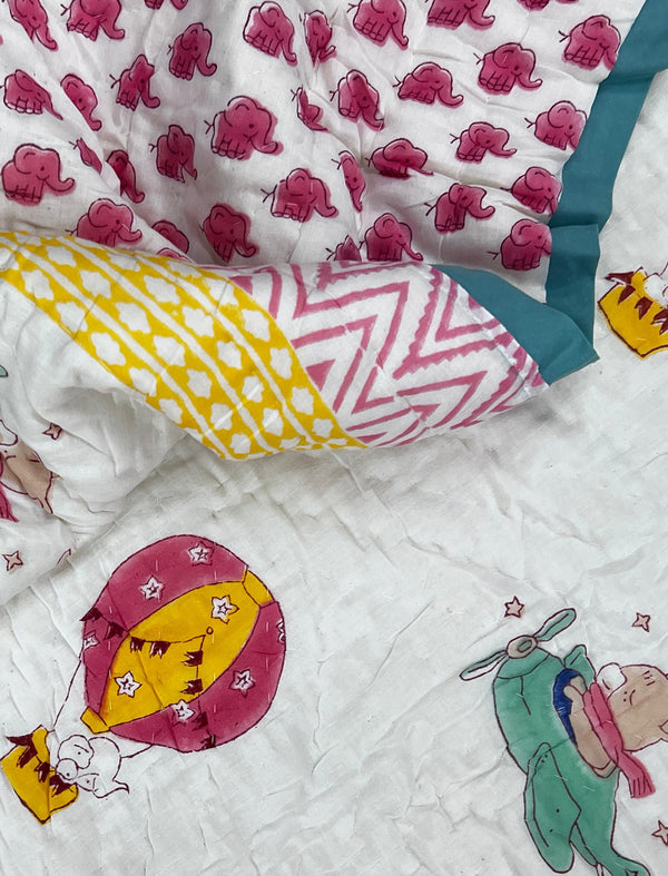 Hand Block Printed Cotton Quilt For Kid