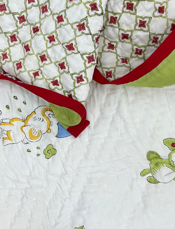 Hand Block Printed Cotton Quilt For Kid