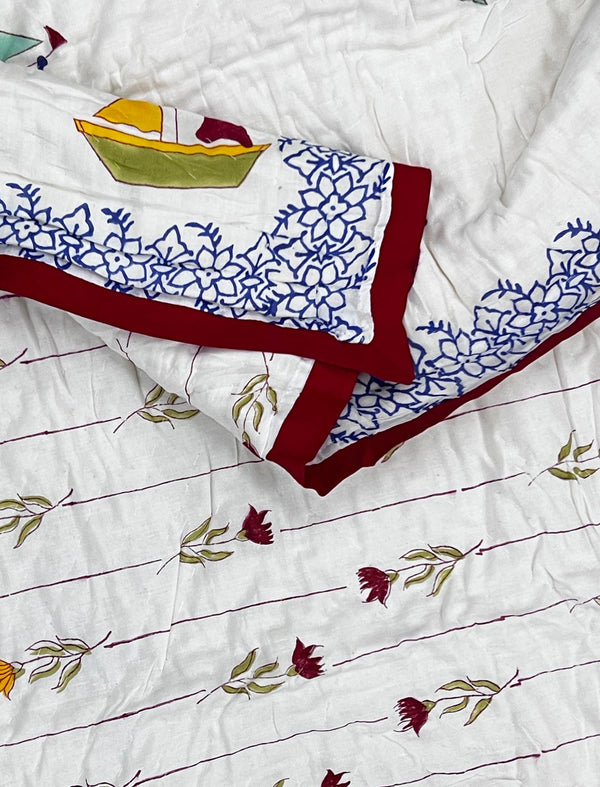 Hand Block Printed Cotton Quilt For Kid
