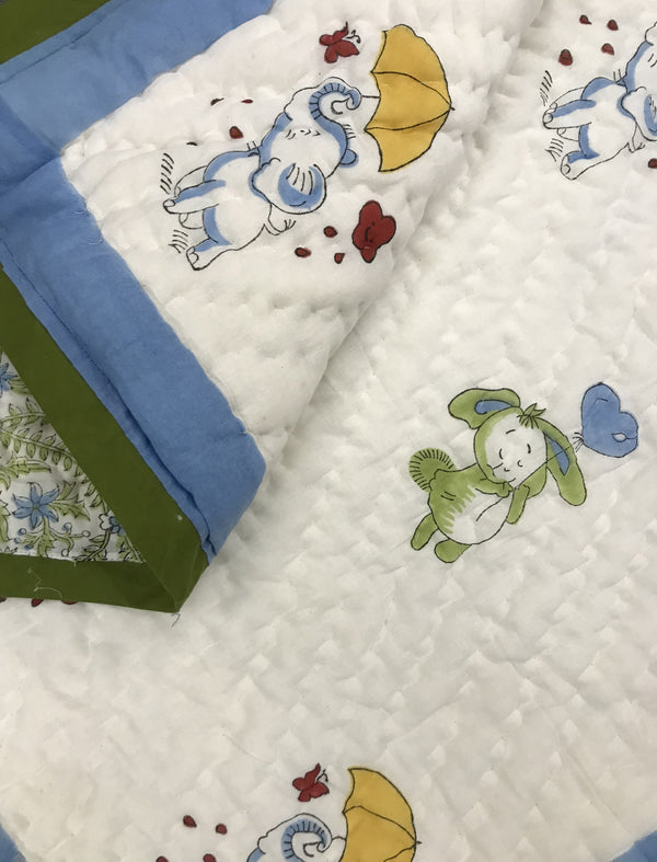 Hand Block Printed Cotton Quilt For Kid