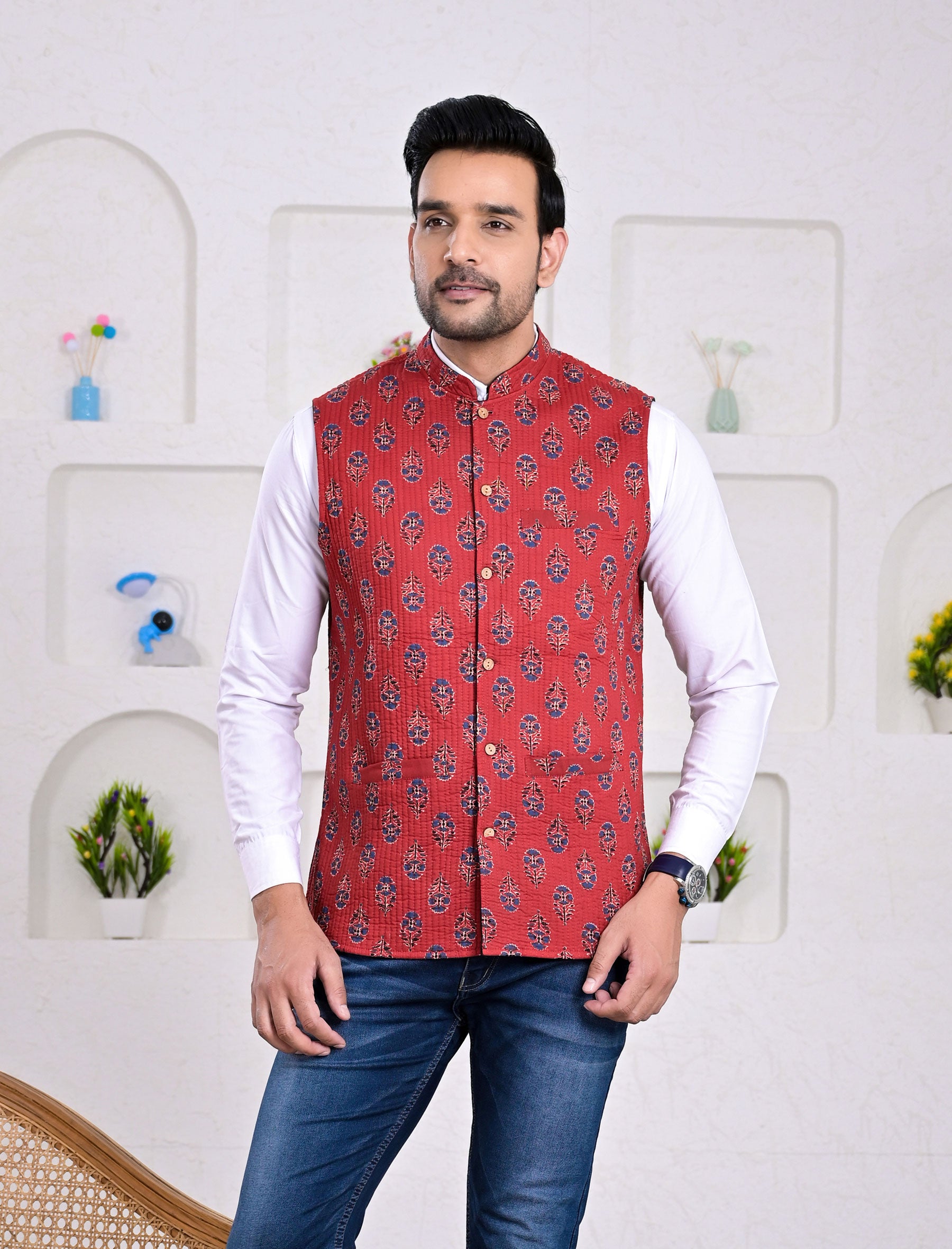 Block Printed Winter Jacket For Men