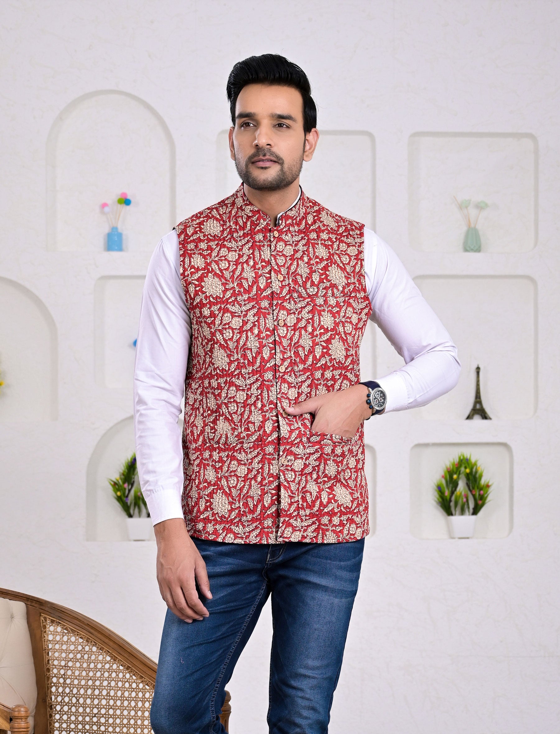 Block Printed Winter Jacket For Men