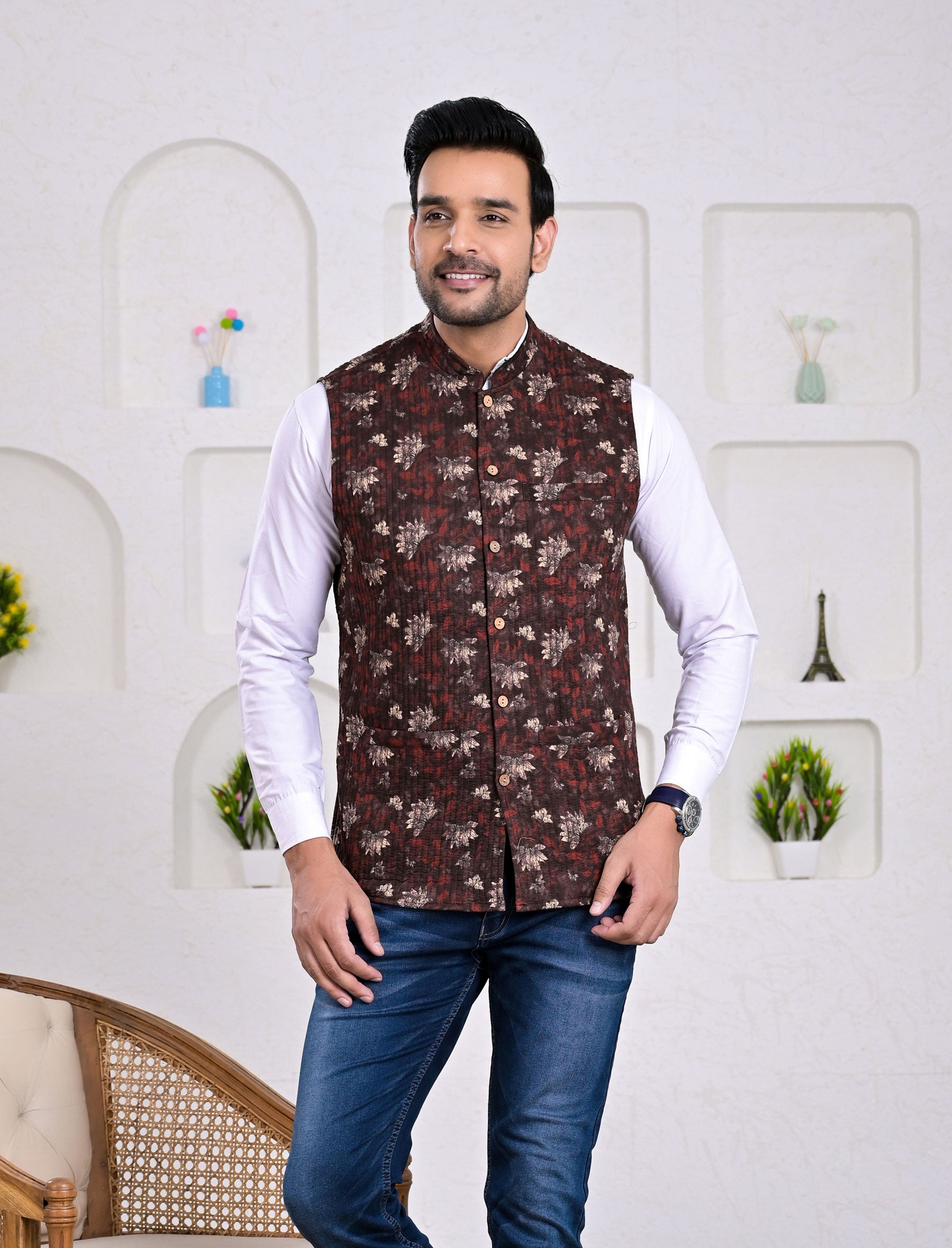 Block Printed Winter Jacket For Men