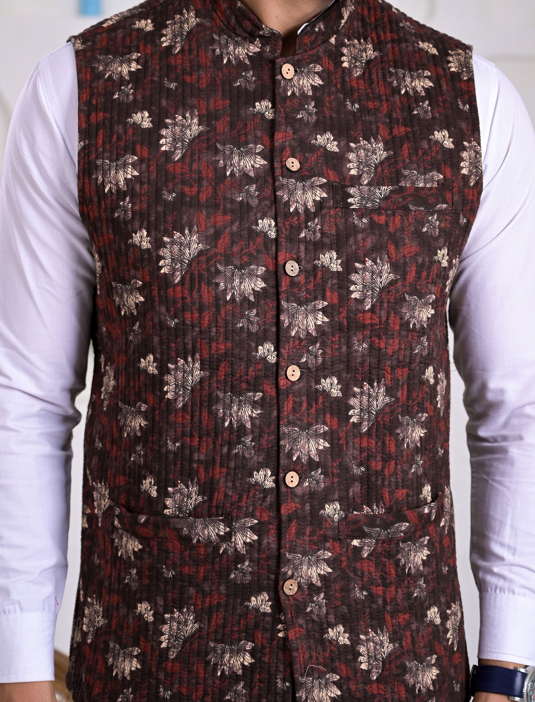 Block Printed Winter Jacket For Men