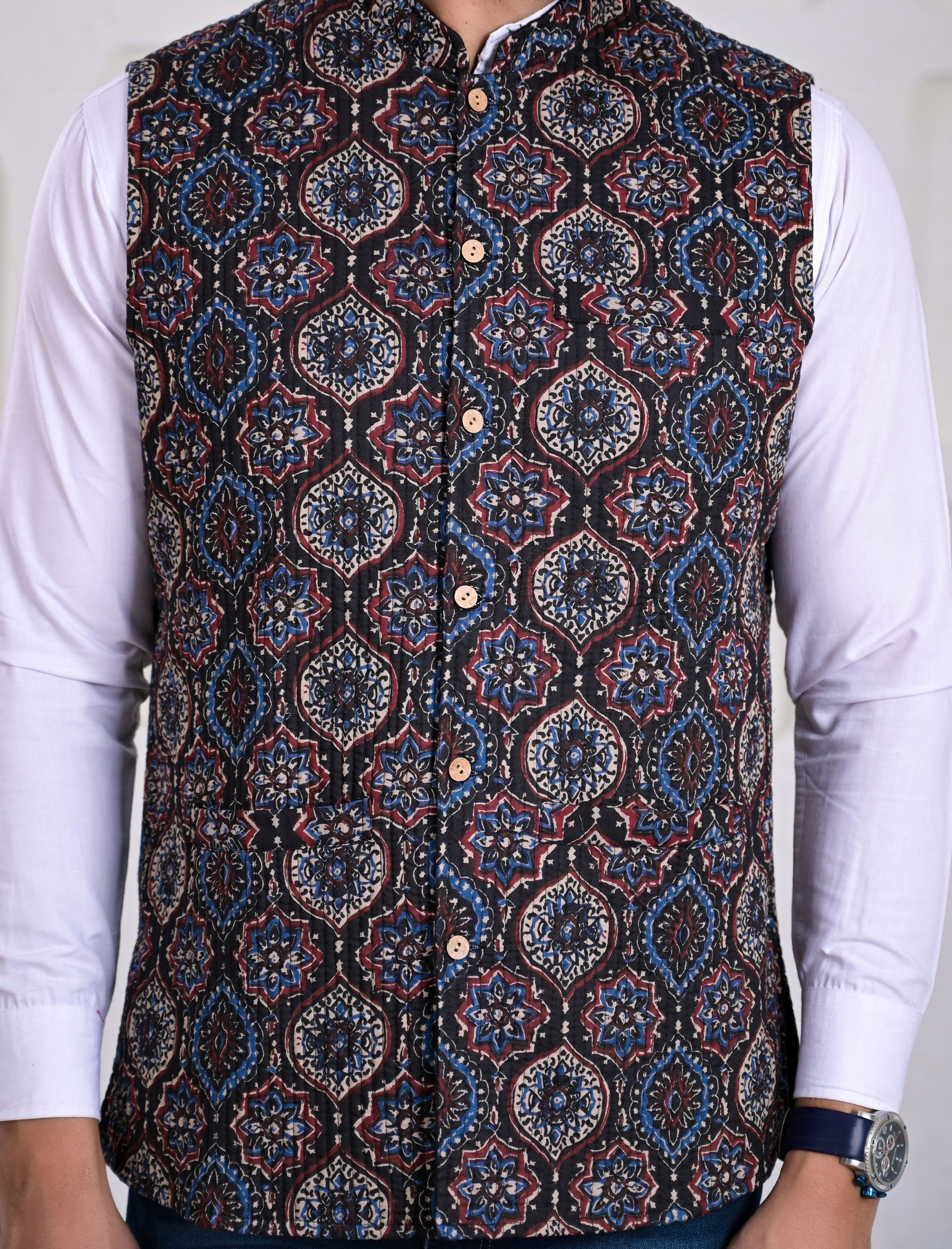 Block Printed Winter Jacket For Men