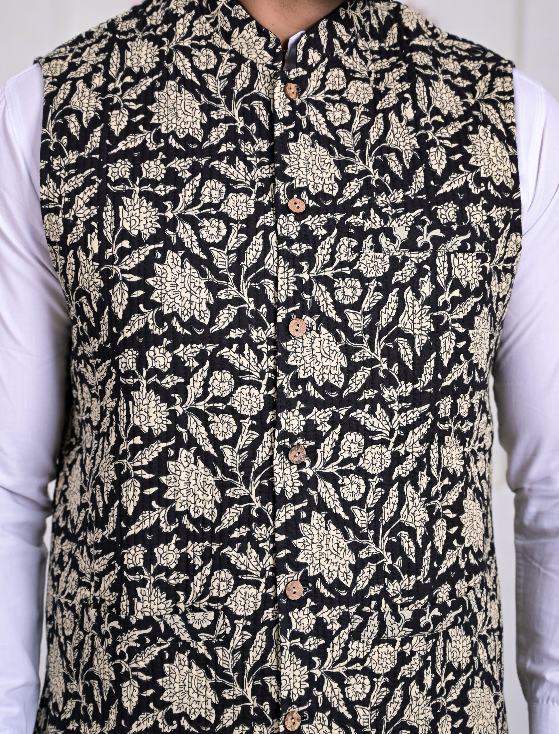 Block Printed Winter Jacket For Men