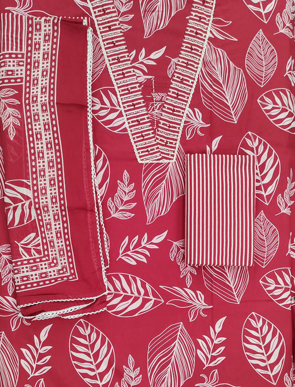 Block Printed Unstitched Dress Material With Hand Work