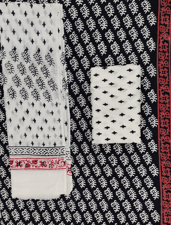 Block Printed Unstitched Dress Material With Cotton Dupatta